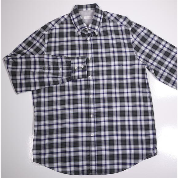 Brunello Cucinelli Blue Green Plaid Cotton Button-Up Shirt Men's 3XL XXXL - Picture 2 of 6